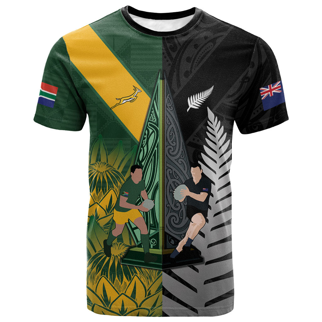 New Zealand and South Africa Rugby Custom T shirt Ultimate Rivalry All Black Springboks