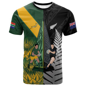 New Zealand and South Africa Rugby Custom T shirt Ultimate Rivalry All Black Springboks