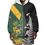 New Zealand and South Africa Rugby Custom Wearable Blanket Hoodie Ultimate Rivalry All Black Springboks