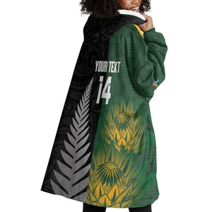 New Zealand and South Africa Rugby Custom Wearable Blanket Hoodie Ultimate Rivalry All Black Springboks