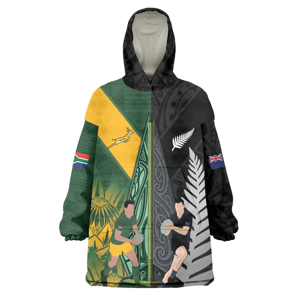 New Zealand and South Africa Rugby Custom Wearable Blanket Hoodie Ultimate Rivalry All Black Springboks