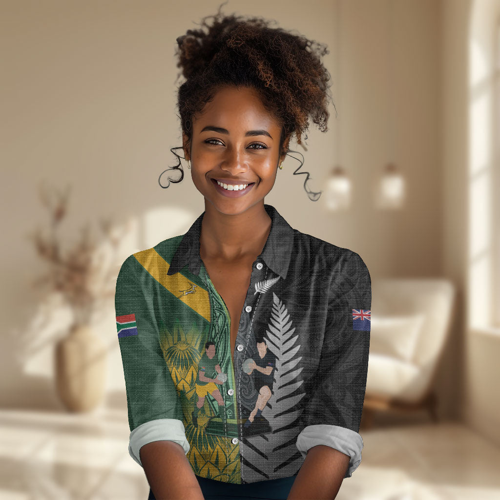 New Zealand and South Africa Rugby Custom Women Casual Shirt Ultimate Rivalry All Black Springboks