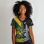New Zealand and South Africa Rugby Custom Women V-Neck T-Shirt Ultimate Rivalry All Black Springboks