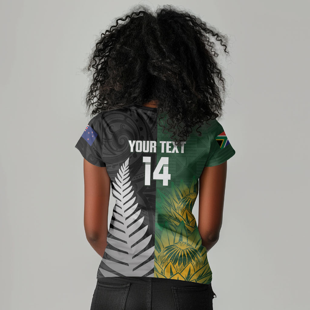 New Zealand and South Africa Rugby Custom Women V-Neck T-Shirt Ultimate Rivalry All Black Springboks