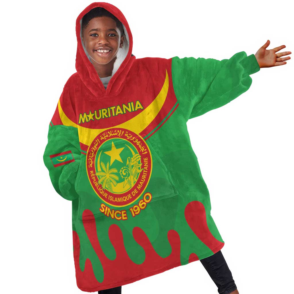 Personalized Mauritania KId Wearable Blanket Hoodie Map Flag - Independence Day 1960