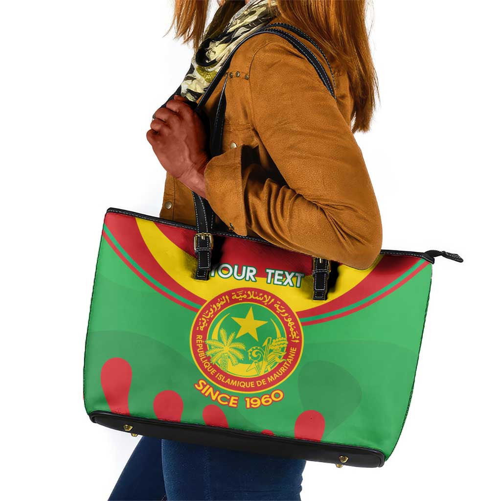 Personalized Mauritania Leather Tote Bag Map Flag - Independence Day 1960