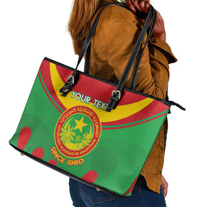 Personalized Mauritania Leather Tote Bag Map Flag - Independence Day 1960