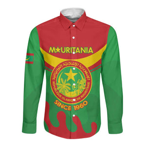 Personalized Mauritania Long Sleeve Button Shirt Map Flag - Independence Day 1960