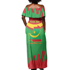 Personalized Mauritania Off Shoulder Maxi Dress Map Flag - Independence Day 1960