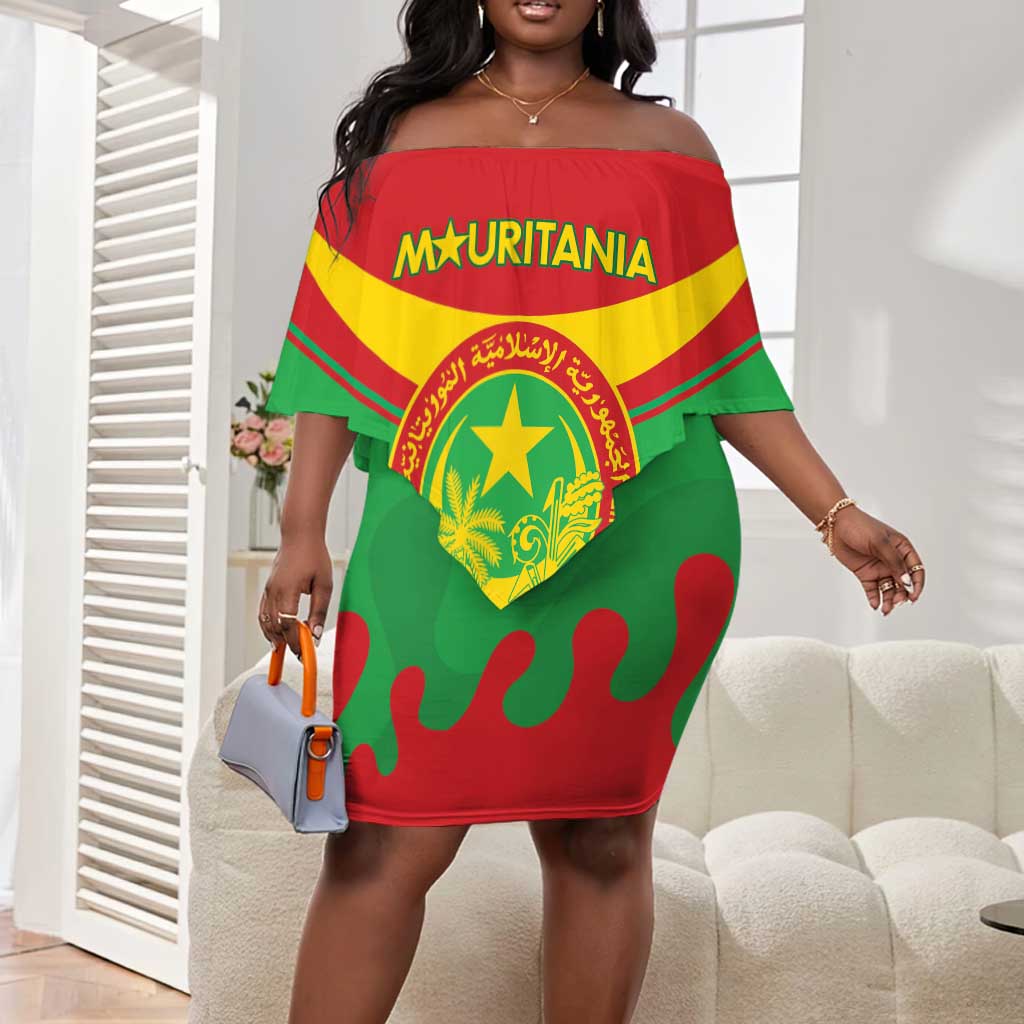 Personalized Mauritania Off Shoulder Short Dress Map Flag - Independence Day 1960