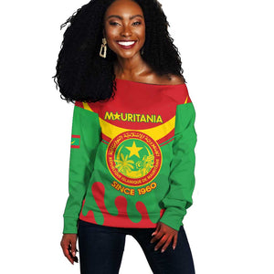 Personalized Mauritania Off Shoulder Sweater Map Flag - Independence Day 1960