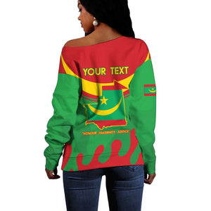 Personalized Mauritania Off Shoulder Sweater Map Flag - Independence Day 1960