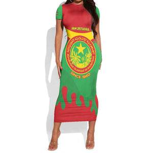 Personalized Mauritania Short Sleeve Bodycon Dress Map Flag - Independence Day 1960