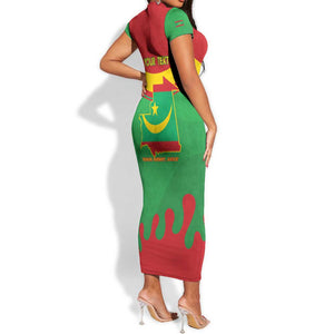 Personalized Mauritania Short Sleeve Bodycon Dress Map Flag - Independence Day 1960