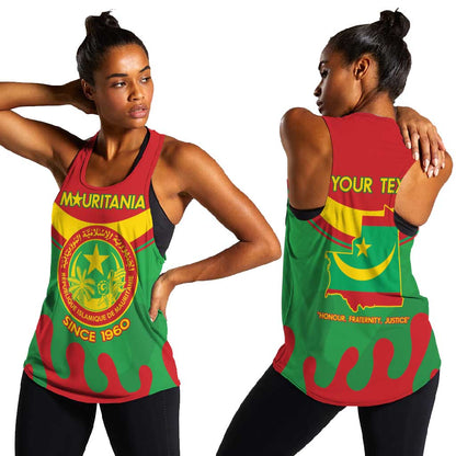 Personalized Mauritania Women Racerback Tank Map Flag - Independence Day 1960