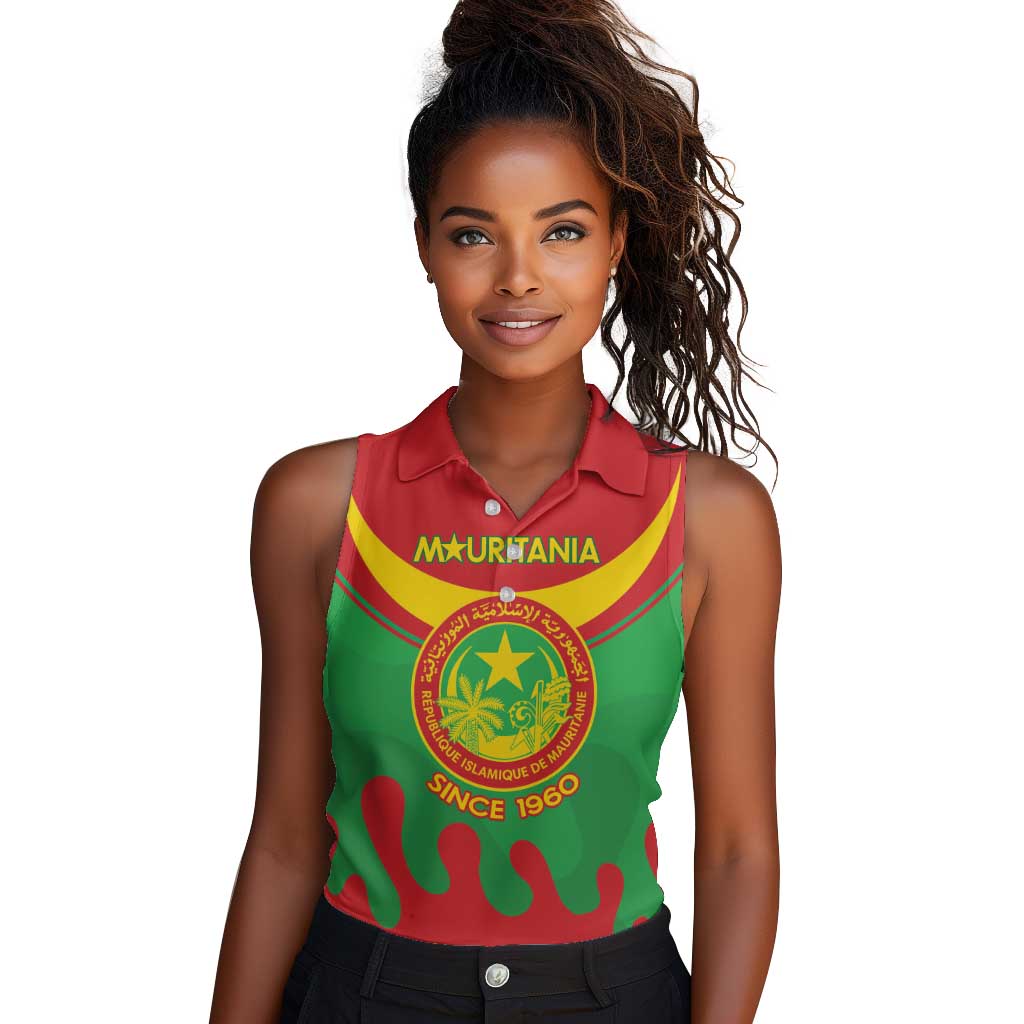 Personalized Mauritania Women Sleeveless Polo Shirt Map Flag - Independence Day 1960