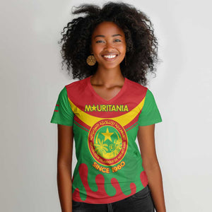 Personalized Mauritania Women V-Neck T-Shirt Map Flag - Independence Day 1960