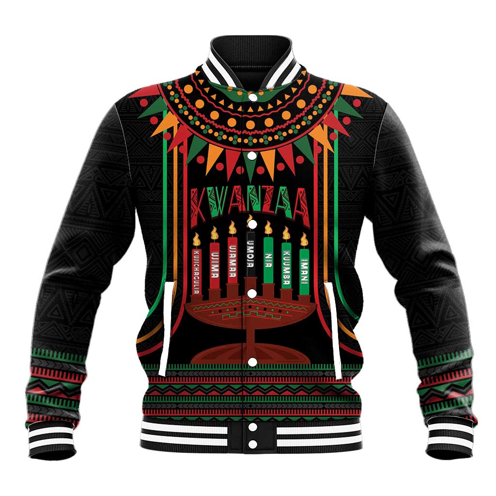 Personalized Afro-American Kwanzaa Baseball Jacket Kinara Candles African Pattern