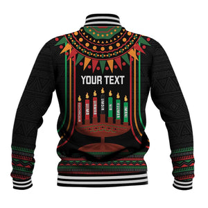 Personalized Afro-American Kwanzaa Baseball Jacket Kinara Candles African Pattern