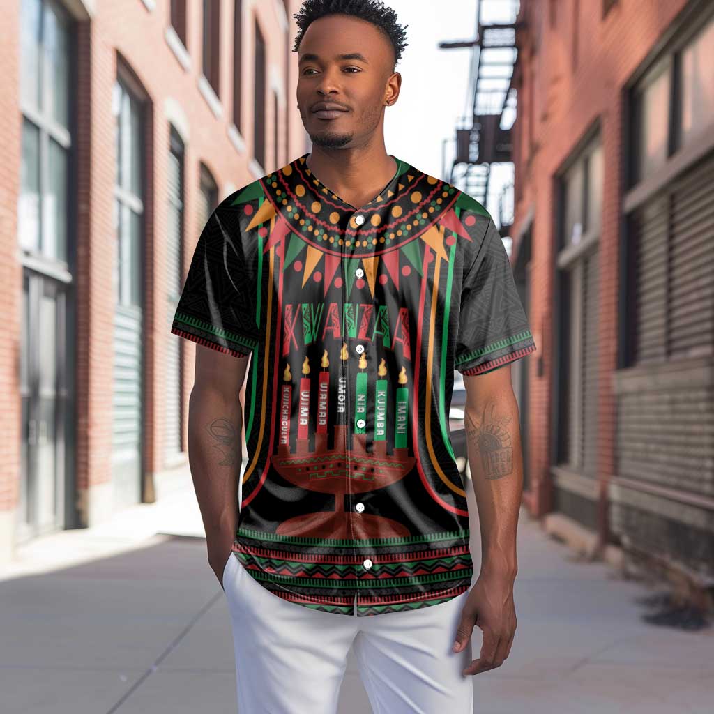 Personalized Afro-American Kwanzaa Baseball Jersey Kinara Candles African Pattern