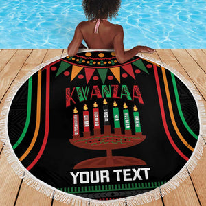 Personalized Afro-American Kwanzaa Beach Blanket Kinara Candles African Pattern