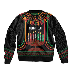 Personalized Afro-American Kwanzaa Bomber Jacket Kinara Candles African Pattern