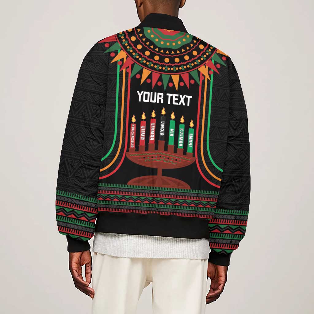 Personalized Afro-American Kwanzaa Bomber Jacket Kinara Candles African Pattern