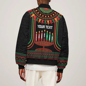 Personalized Afro-American Kwanzaa Bomber Jacket Kinara Candles African Pattern