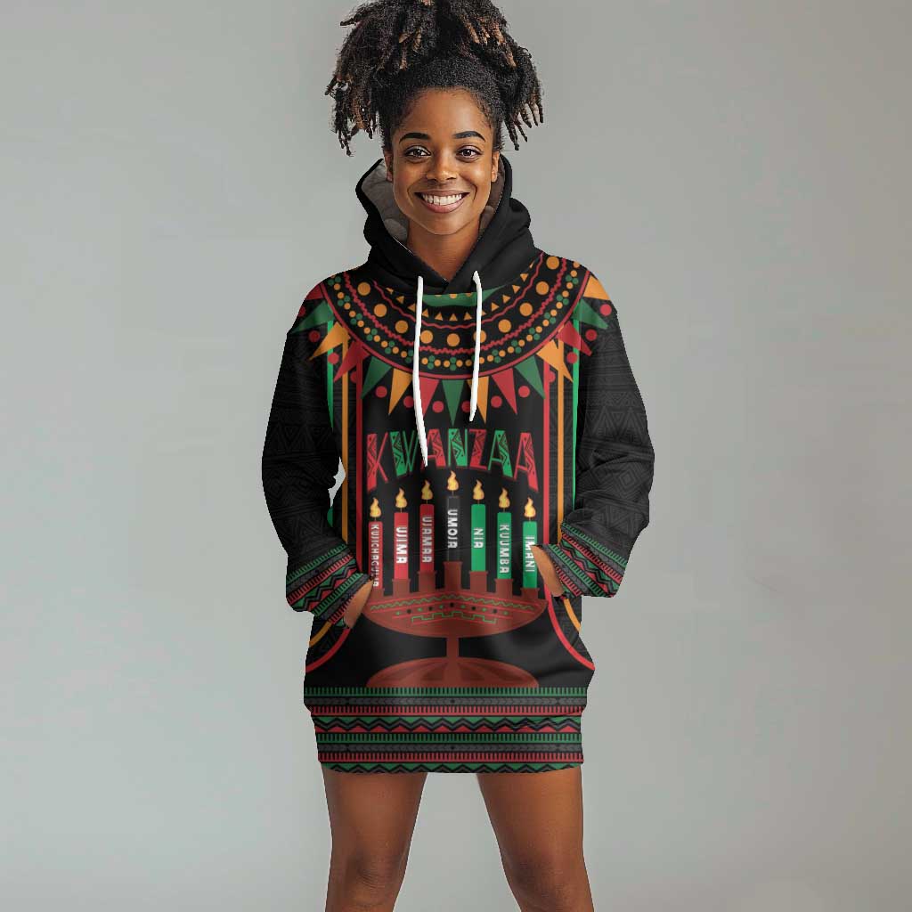 Personalized Afro-American Kwanzaa Hoodie Dress Kinara Candles African Pattern