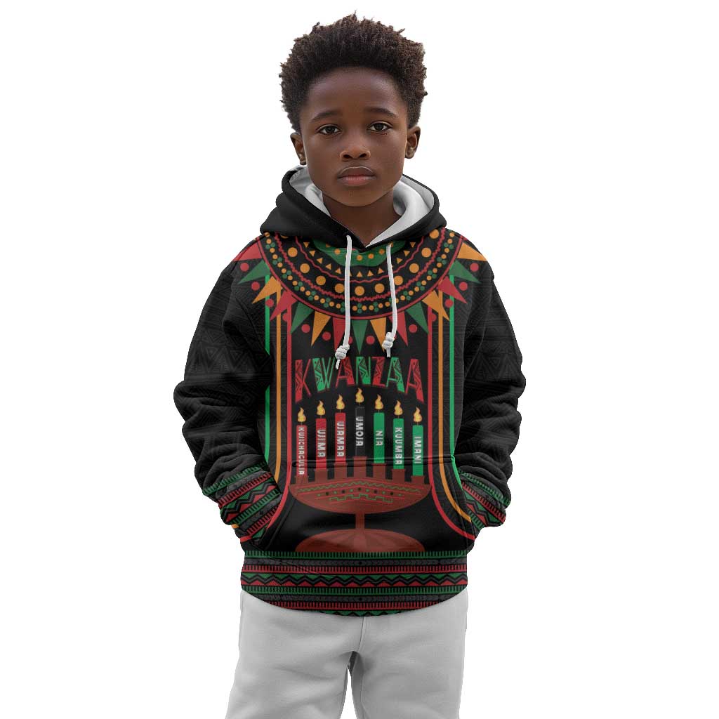 Personalized Afro-American Kwanzaa Kid Hoodie Kinara Candles African Pattern