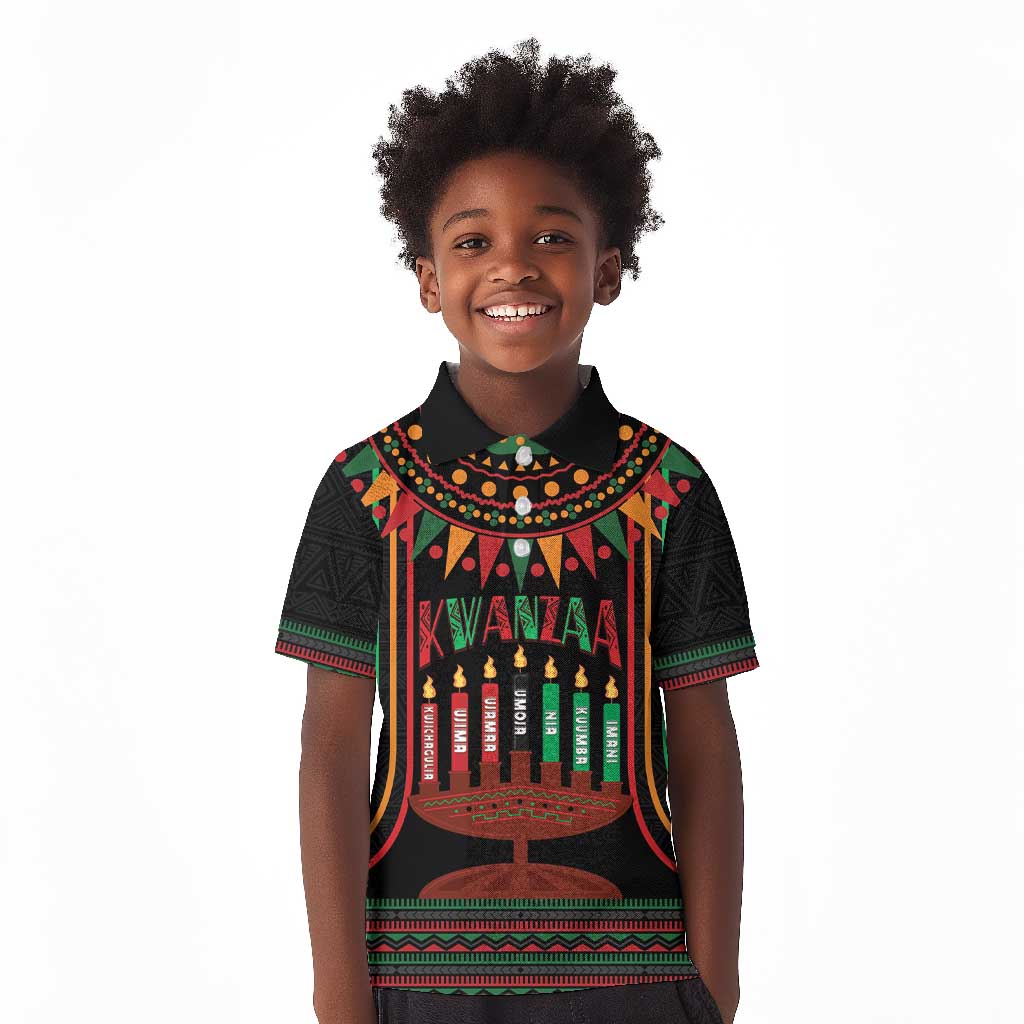 Personalized Afro-American Kwanzaa Kid Polo Shirt Kinara Candles African Pattern