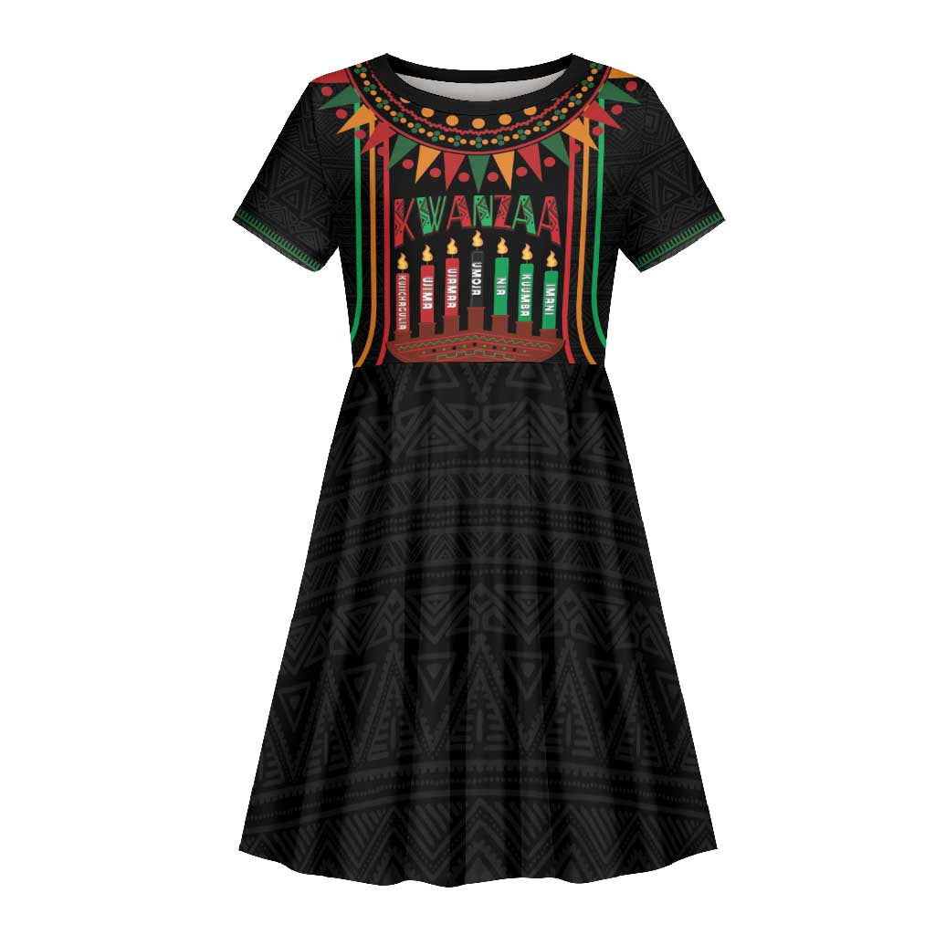 Personalized Afro-American Kwanzaa Kid Short Sleeve Dress Kinara Candles African Pattern