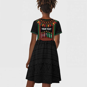 Personalized Afro-American Kwanzaa Kid Short Sleeve Dress Kinara Candles African Pattern