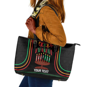 Personalized Afro-American Kwanzaa Leather Tote Bag Kinara Candles African Pattern