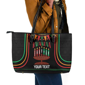 Personalized Afro-American Kwanzaa Leather Tote Bag Kinara Candles African Pattern