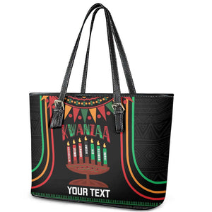 Personalized Afro-American Kwanzaa Leather Tote Bag Kinara Candles African Pattern