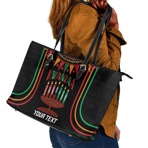 Personalized Afro-American Kwanzaa Leather Tote Bag Kinara Candles African Pattern