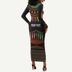 Personalized Afro-American Kwanzaa Long Sleeve Bodycon Dress Kinara Candles African Pattern