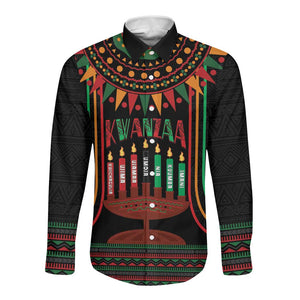 Personalized Afro-American Kwanzaa Long Sleeve Button Shirt Kinara Candles African Pattern