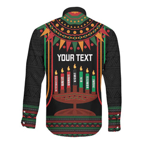 Personalized Afro-American Kwanzaa Long Sleeve Button Shirt Kinara Candles African Pattern