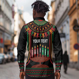 Personalized Afro-American Kwanzaa Long Sleeve Button Shirt Kinara Candles African Pattern