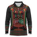 Personalized Afro-American Kwanzaa Long Sleeve Polo Shirt Kinara Candles African Pattern