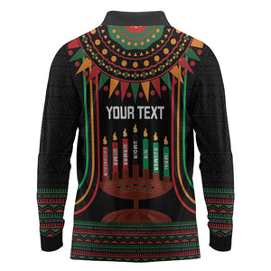 Personalized Afro-American Kwanzaa Long Sleeve Polo Shirt Kinara Candles African Pattern