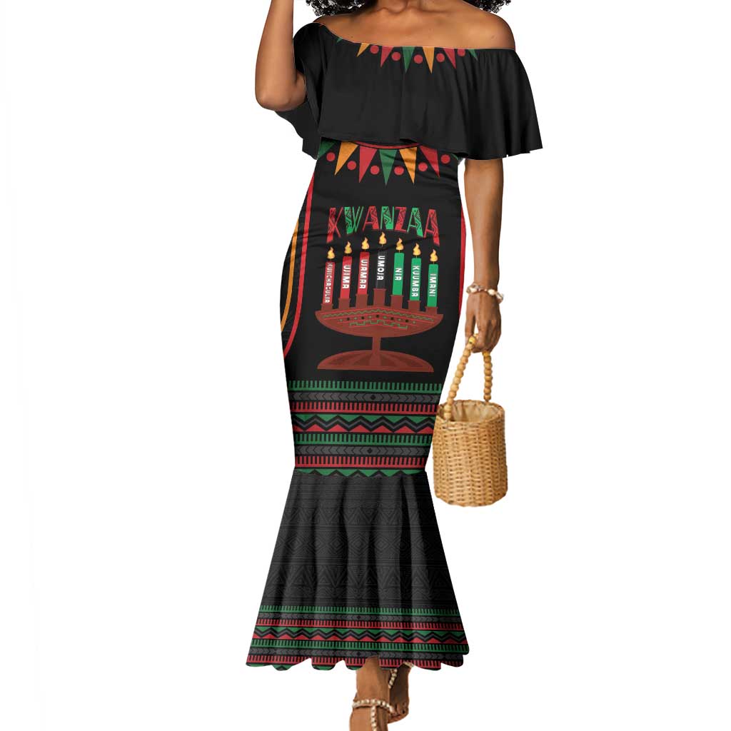 Personalized Afro-American Kwanzaa Mermaid Dress Kinara Candles African Pattern