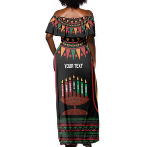 Personalized Afro-American Kwanzaa Off Shoulder Maxi Dress Kinara Candles African Pattern