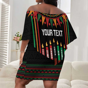 Personalized Afro-American Kwanzaa Off Shoulder Short Dress Kinara Candles African Pattern