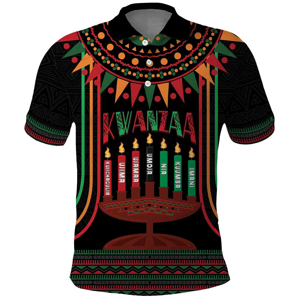 Personalized Afro-American Kwanzaa Polo Shirt Kinara Candles African Pattern