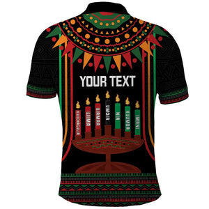 Personalized Afro-American Kwanzaa Polo Shirt Kinara Candles African Pattern