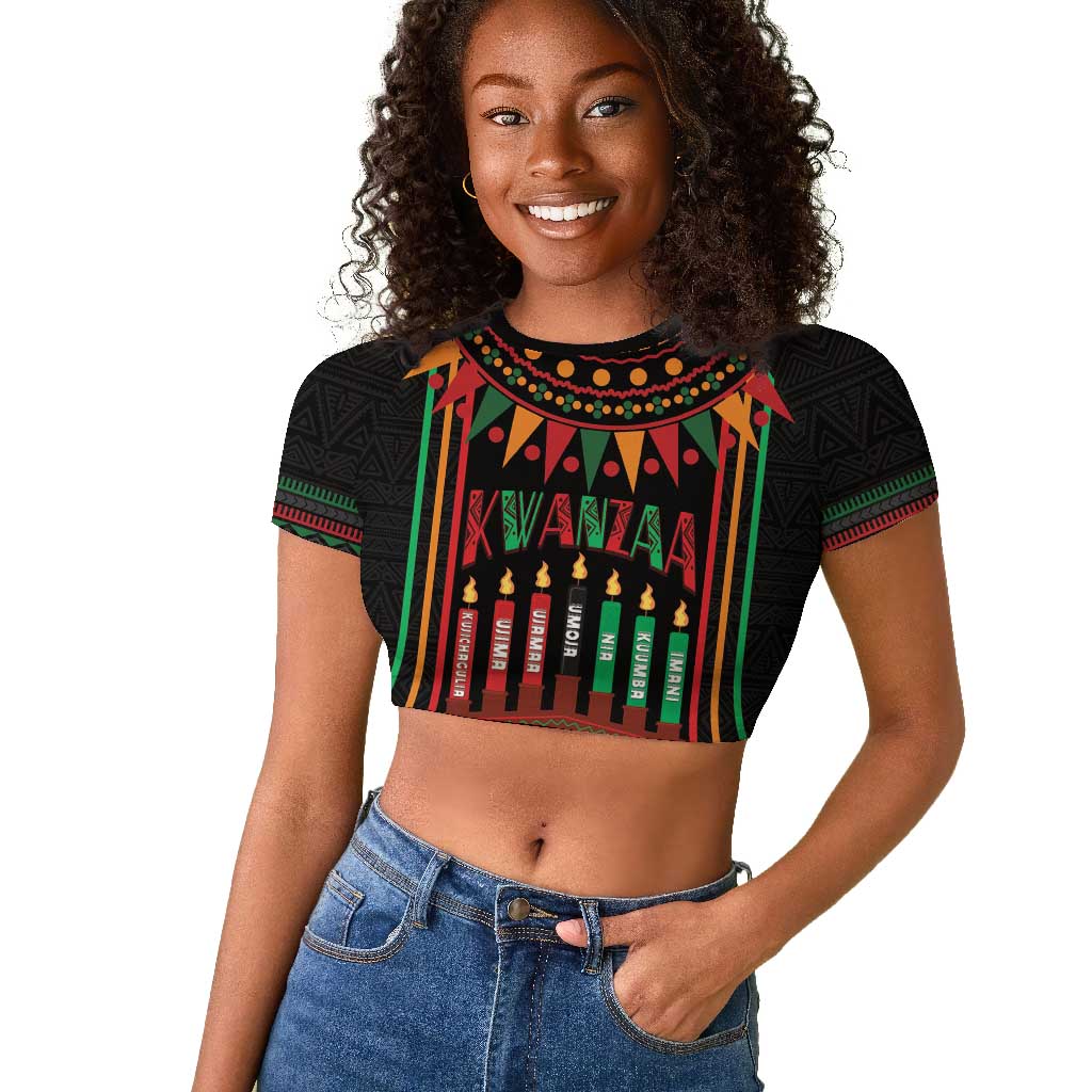 Personalized Afro-American Kwanzaa Raglan Cropped T shirt Kinara Candles African Pattern