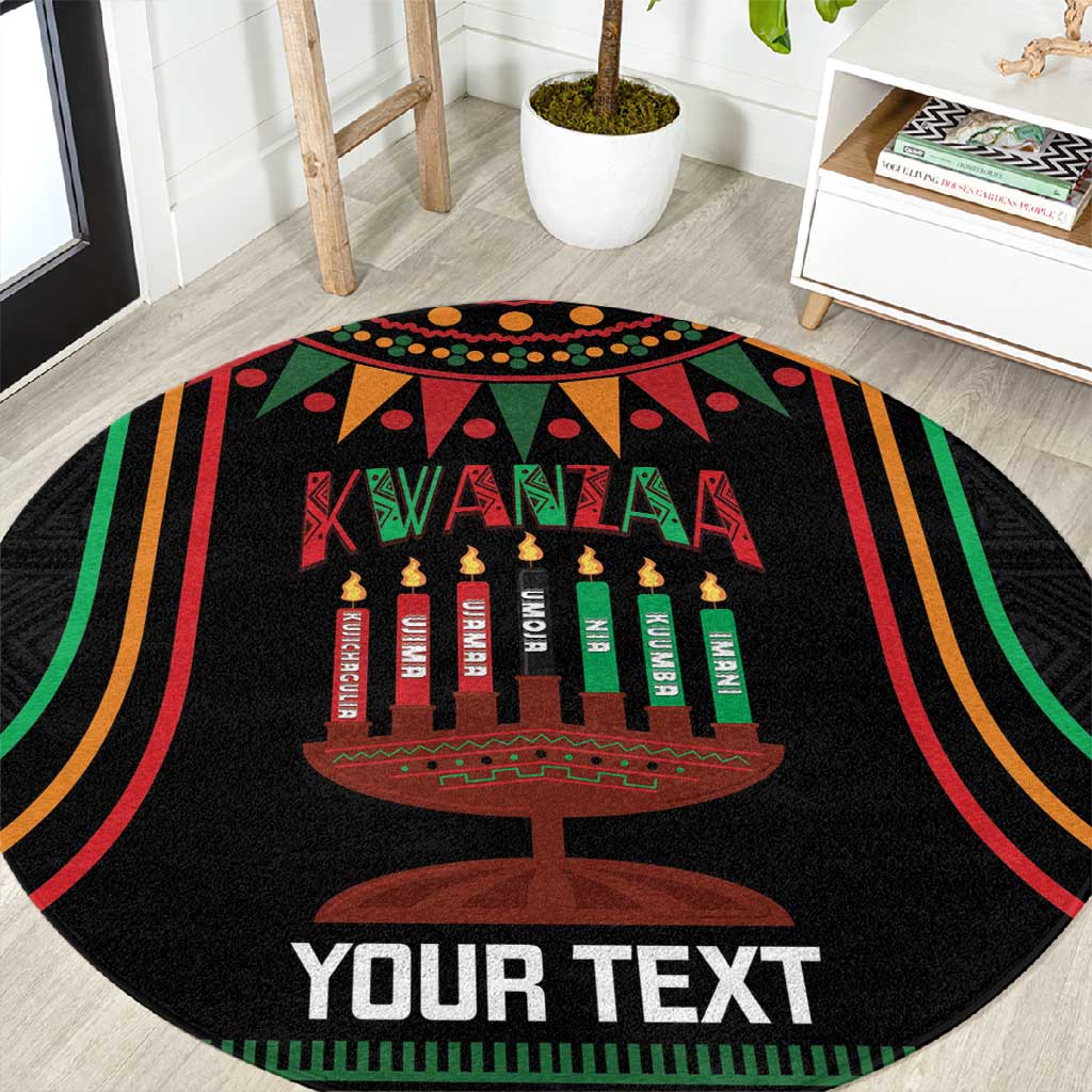 Personalized Afro-American Kwanzaa Round Carpet Kinara Candles African Pattern